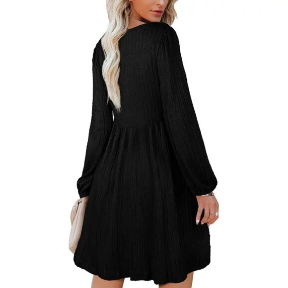 Knit Dress Square Neck Long Sleeve Knee Length Babydoll Dress Sz M - Picture 2 of 8